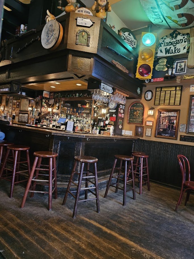 Irish pub interior with wood accents.